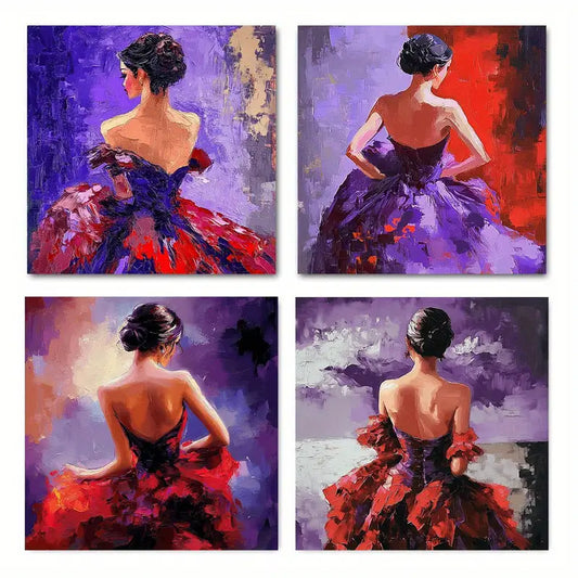 4pcs Vibrant Purple & Red Dresses rd   Wall Art Canvas Framed