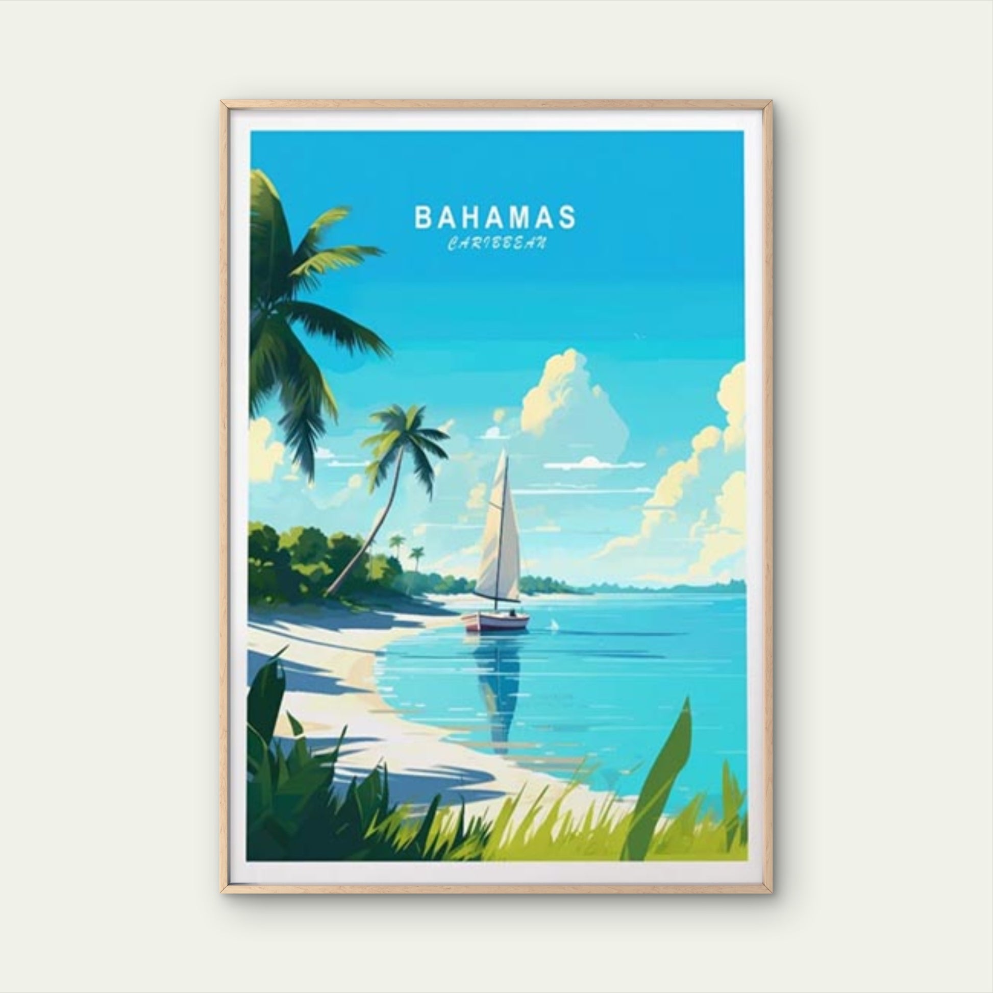 Bahamas Caribbean, Beach and Sail Boats Travel Poster Print Wall Art - Bella Home Decor