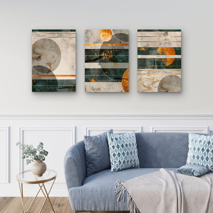 3pcs Abstract Teal Gold Geometric Wall Art Set Canvas Framed 60x90cm - High Quality Print 100% Australian Made Wall Canvas Ready to Hang