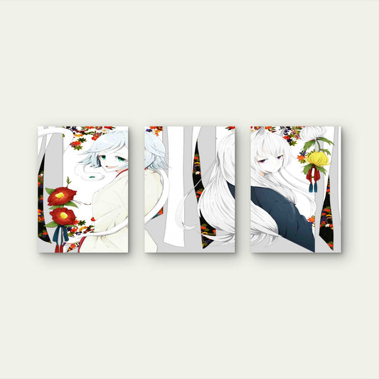 3pcs Traditional Kimono Fox Spirit Metal Print Ready to Hang Art