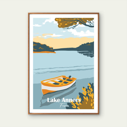 Lake Annecy France Retro Vintage Minimalist Travel Poster Print Wall Art