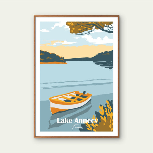 Lake Annecy France Retro Vintage Minimalist Travel Poster Print Wall Art