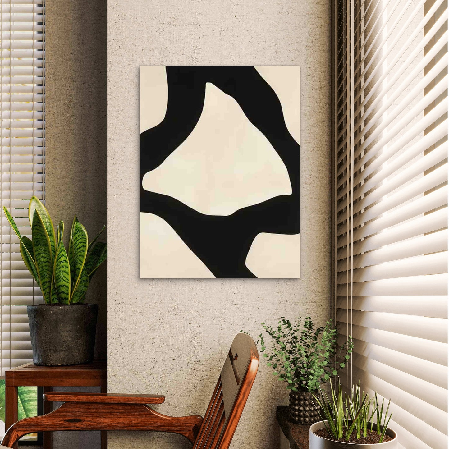 Abstract Black And White 40x60cm Metal Print Ready to Hang - Bella Home Decor