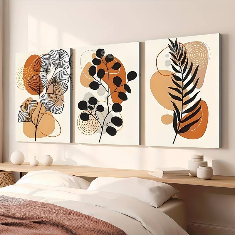3pcs Modern Minimalist Abstract Plant Wall Art Set Canvas Framed 40x60cm - High Quality Print 100% Australian Made Wall Canvas Ready to Hang - Bella Home Decor