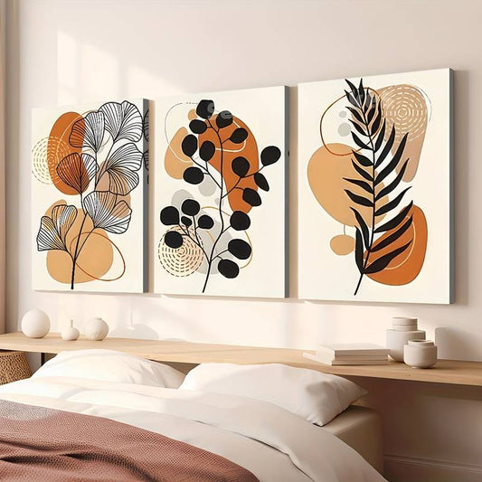 3pcs Modern Minimalist Abstract Plant Wall Art Set Canvas Framed 40x60cm - High Quality Print 100% Australian Made Wall Canvas Ready to Hang - Bella Home Decor