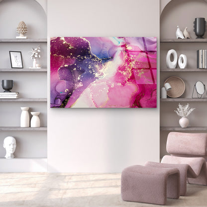 Purple Pink Gold Abstract Fluid Ink  Acrylic Glass Printing Wall Art Australian Made Quality