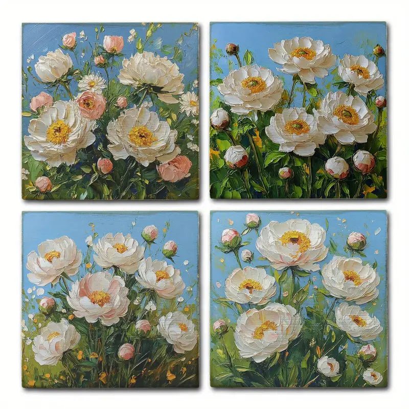 4pcsWhite Flower Bouquet Wall Art Canvas Framed