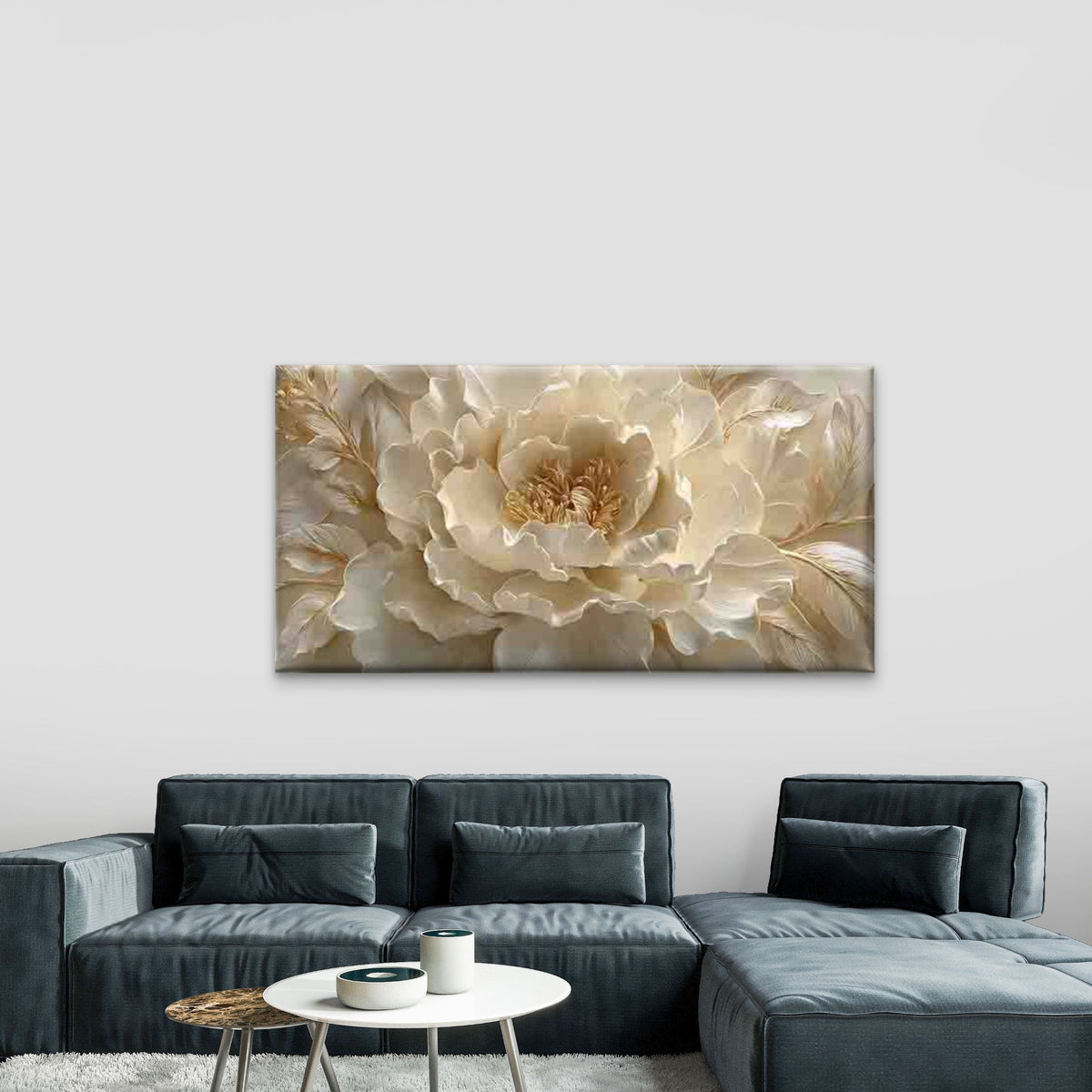 Elegant Beige Peony Blossom Wall Art Canvas Office Home Room Framed 120x60cm
