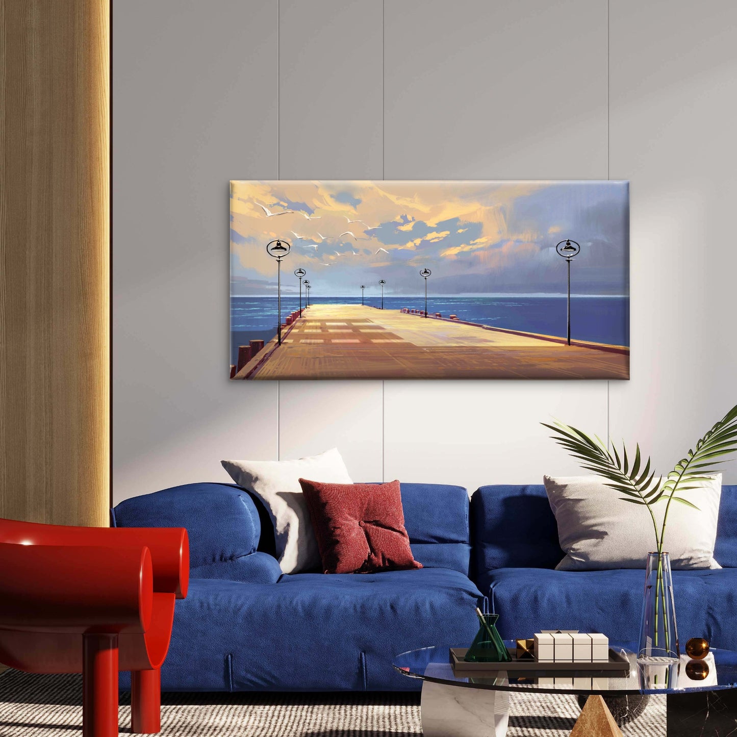 Pier Stretching Into The Infini Wall Art Canvas Office Home Room Framed 120x60cm