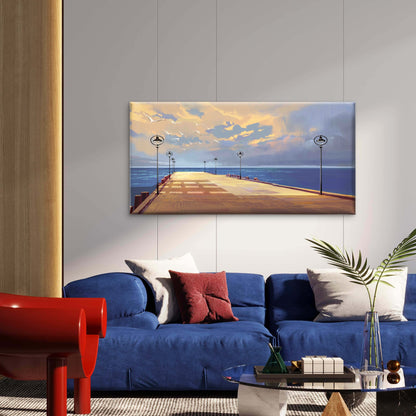 Pier Stretching Into The Infini Wall Art Canvas Office Home Room Framed 120x60cm