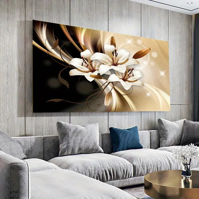 White Magnolia on Dark  wall canvas office home room framed 120x60cm - Bella Home Decor