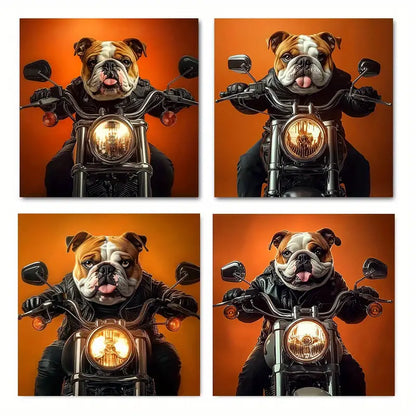 4pcs Abstract Bulldog on Motorcycle  Print o Wall Art Canvas Framed