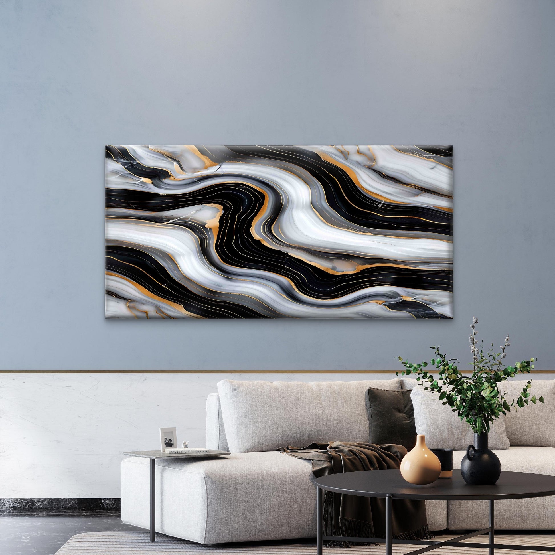 Marble Surface With Black Gold Wall Art Canvas Office Home Room Framed 120x60cm - Bella Home Decor