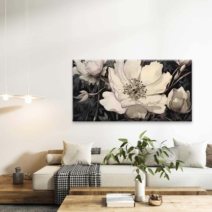 Black And White Floral Wall Art Canvas Office Home Room Framed 120x60cm - Bella Home Decor