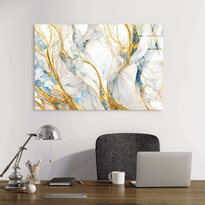 Gold Blue Abstract Tempered Glass Printing Wall Art Australian Made Quality