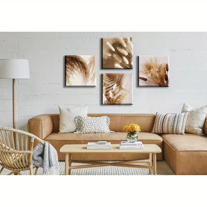 4pcs Dried Flowers and Grasses Wall Art Canvas Framed