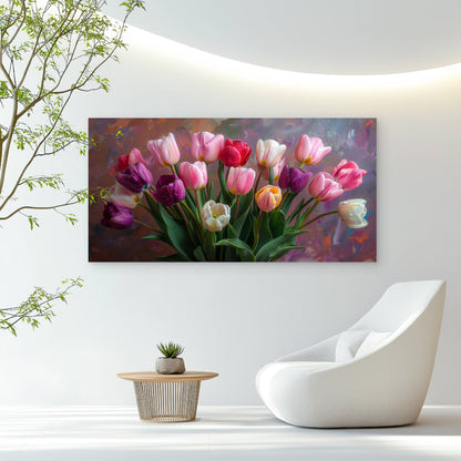Vibrant Tulips In Bloom Wall Art Canvas Office Home Room Framed 120x60cm