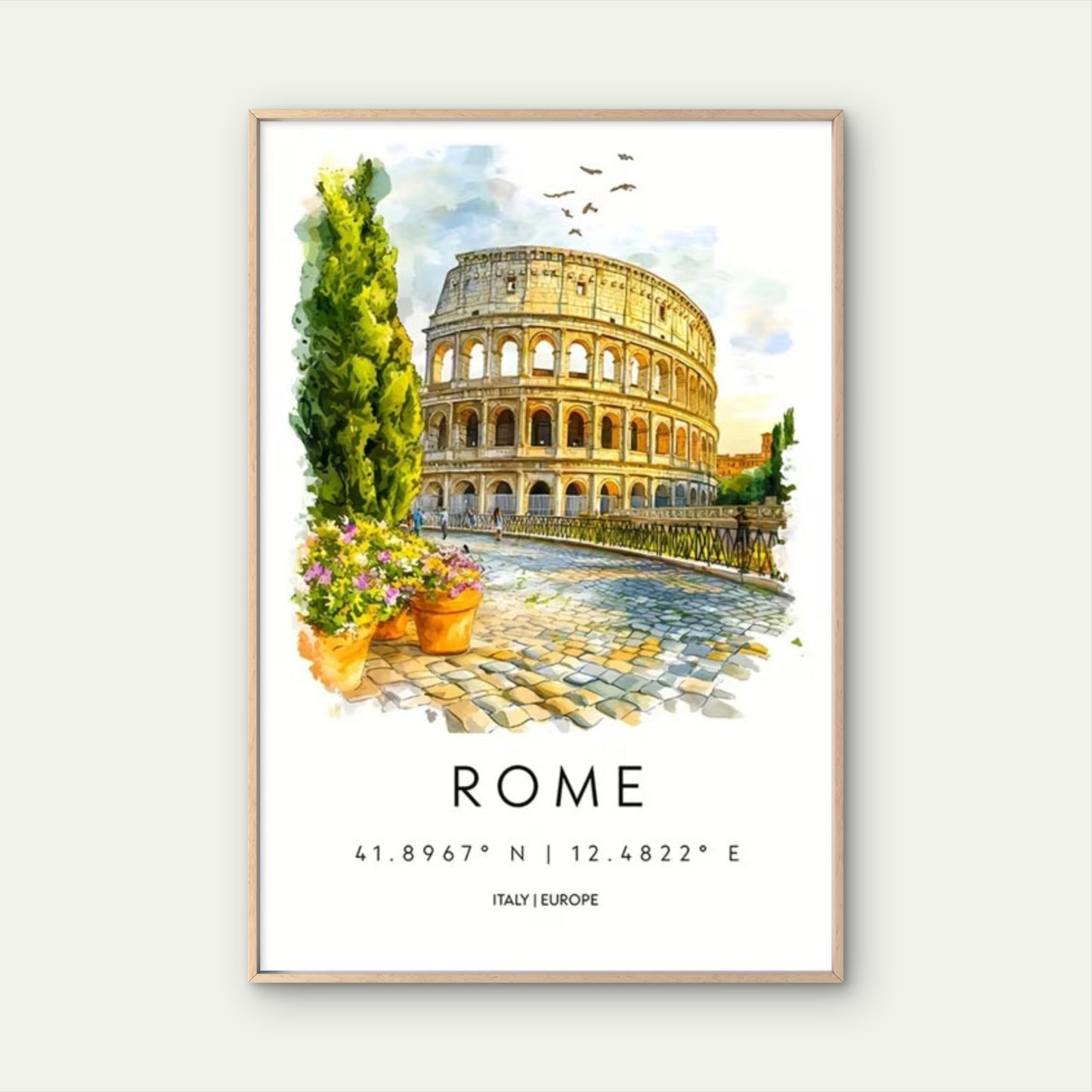 Vintage Italian Rome Colosseum Travel Poster Print Wall Art
