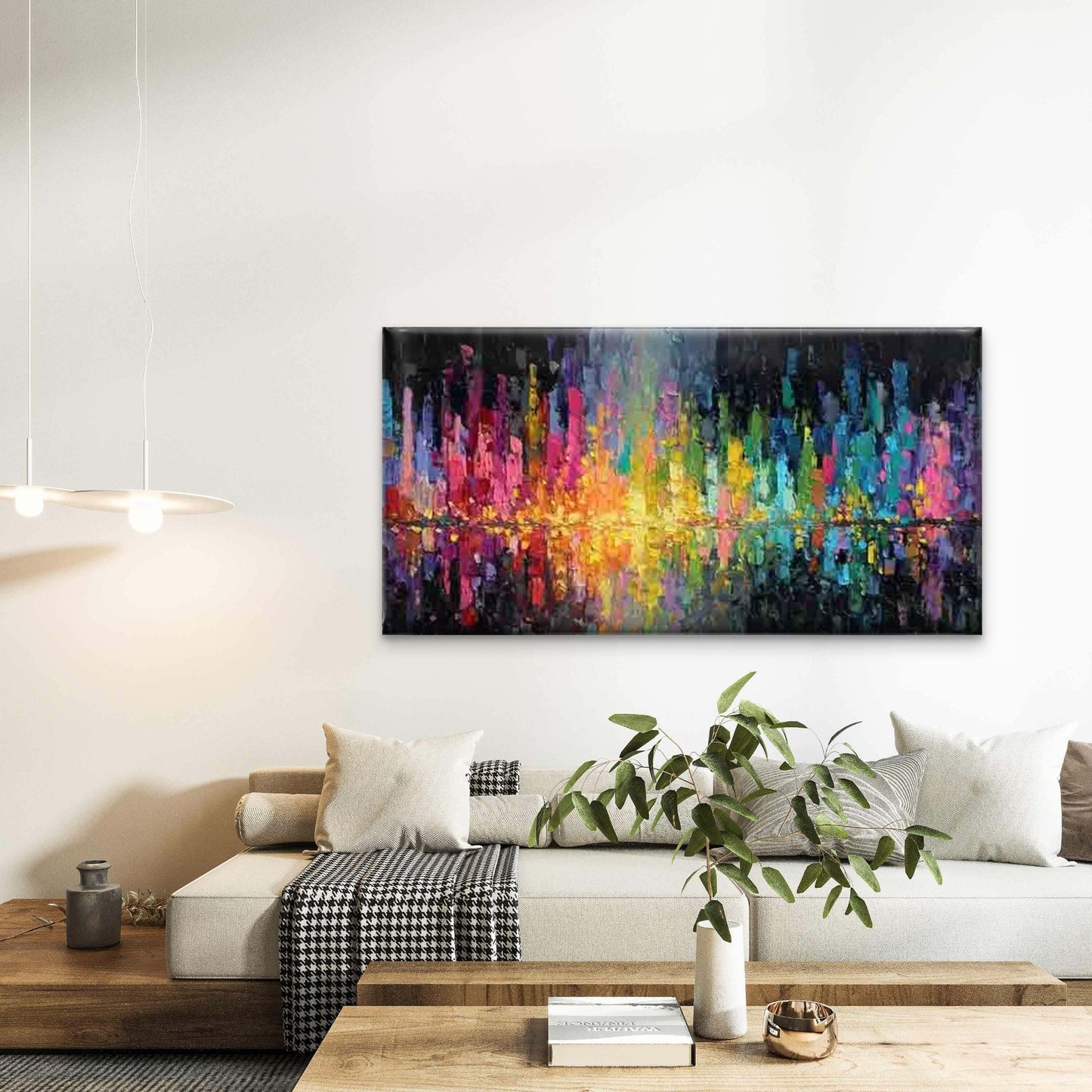 Abstract Cityscape Reflections Wall Art Canvas Office Home Room Framed 120x60cm - Bella Home Decor