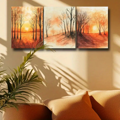 3pcs Warm Orange & Red Tones Metal Print Ready to Hang Art
