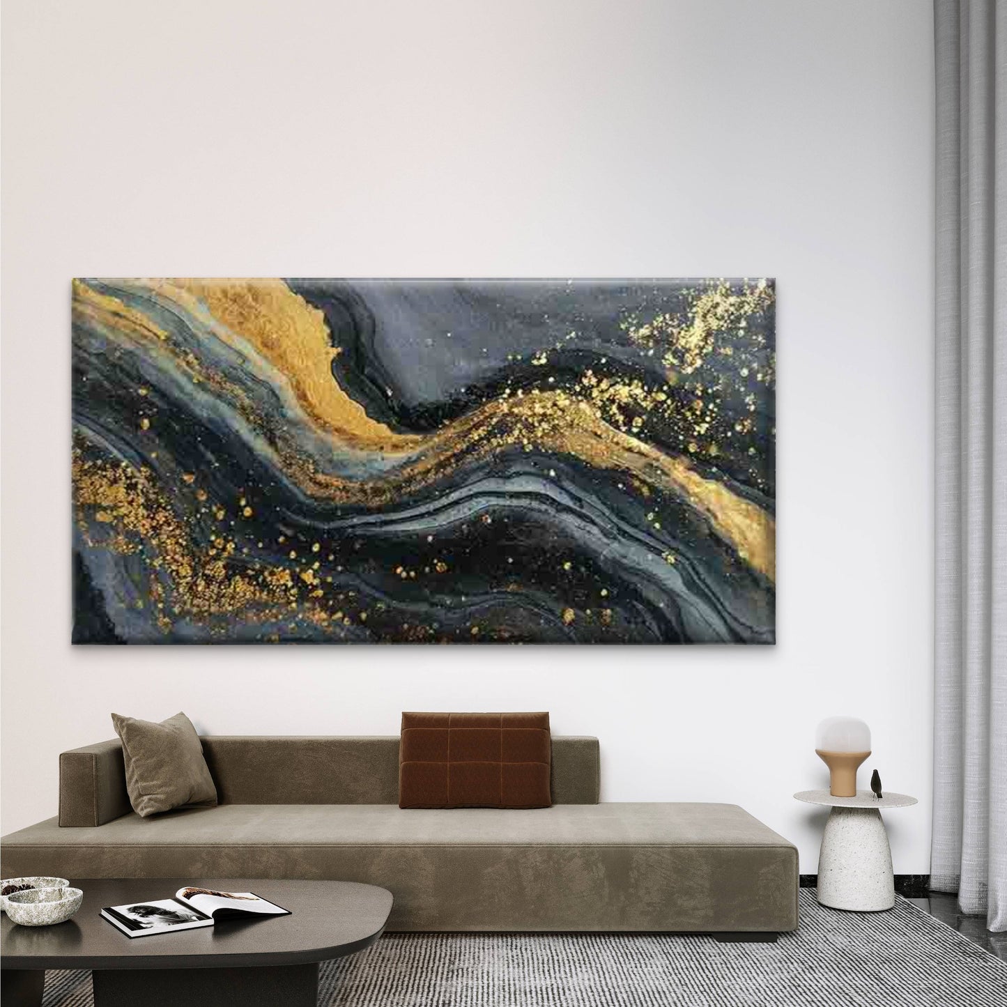 Black Golden Marble Wall Art Canvas Office Home Room Framed 120x60cm