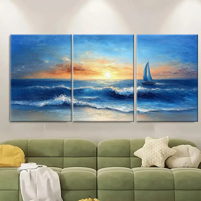 3pcs Ocean Waves & Sailboat Painting Metal Print Ready to Hang Art