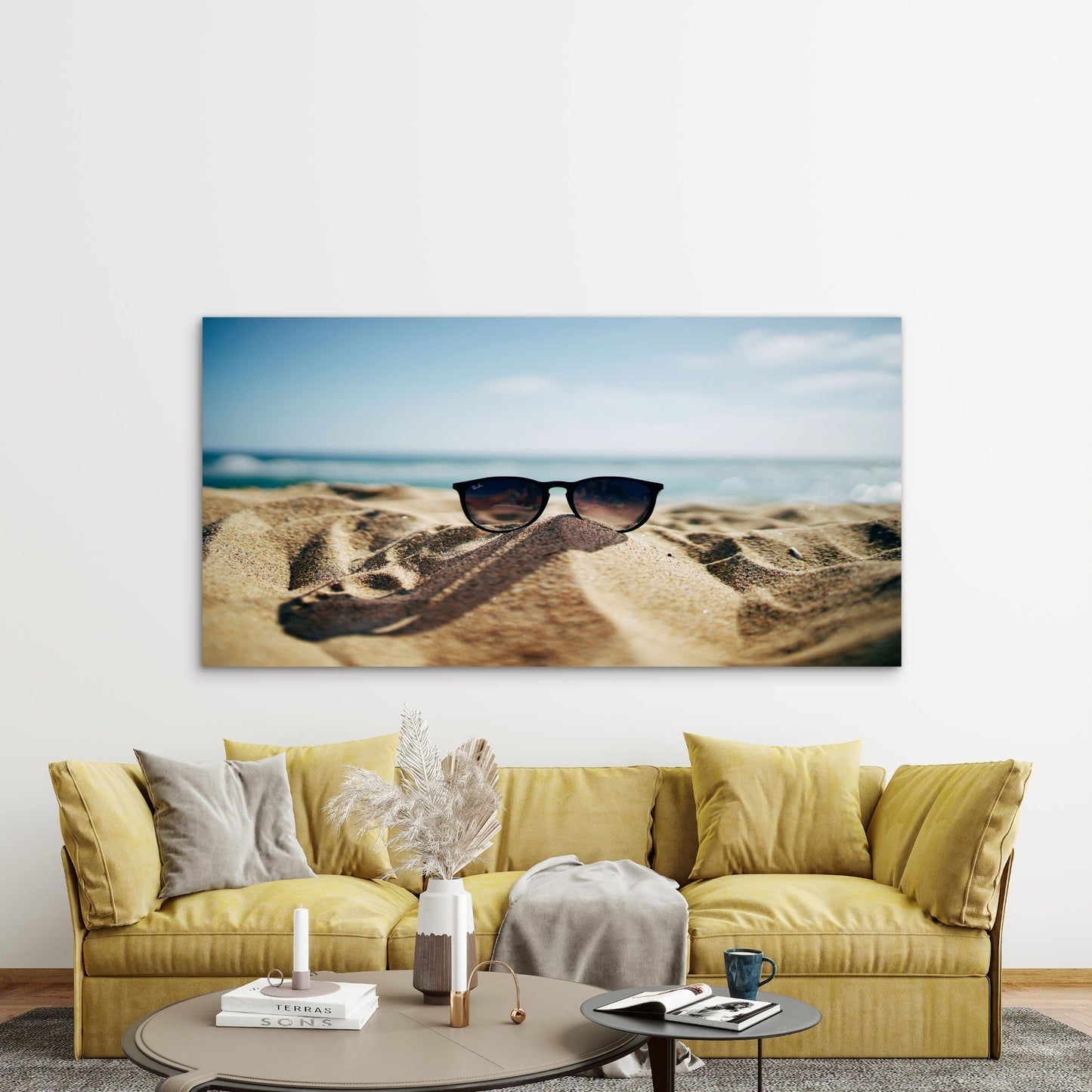 Sandy Beach Ocean View Wall Art Canvas Office Home Room Framed 120x60cm