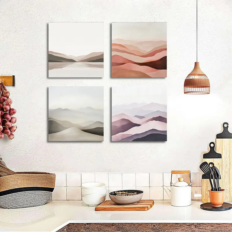4pcs Minimalist Mountain SilhouetteWall Art Canvas Framed