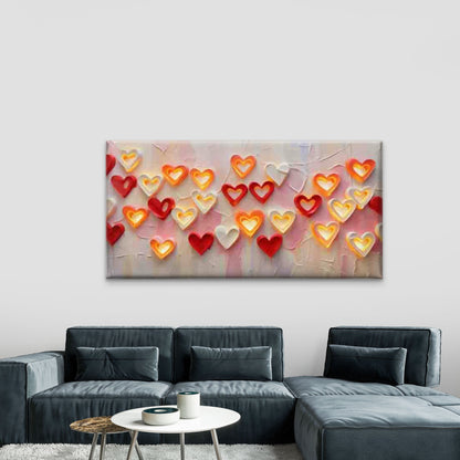 Red And White Glowing Hearts Wall Art Canvas Office Home Room Framed 120x60cm - Bella Home Decor
