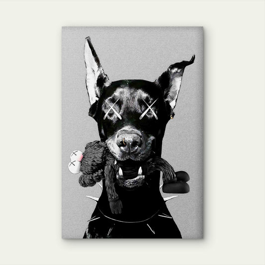 Doberman Spiked Collar Cross Eyes Pop Art 60x90cm Metal Print Ready to Hang