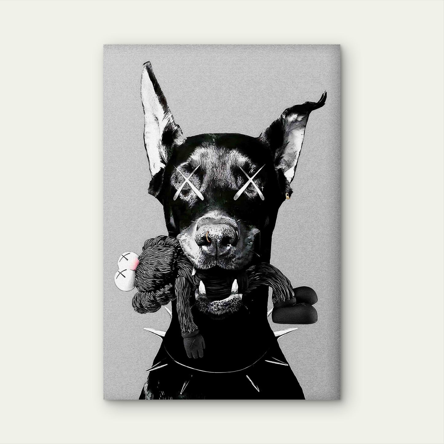 Doberman Spiked Collar Cross Eyes Pop Art 40x60cm Metal Print Ready to Hang