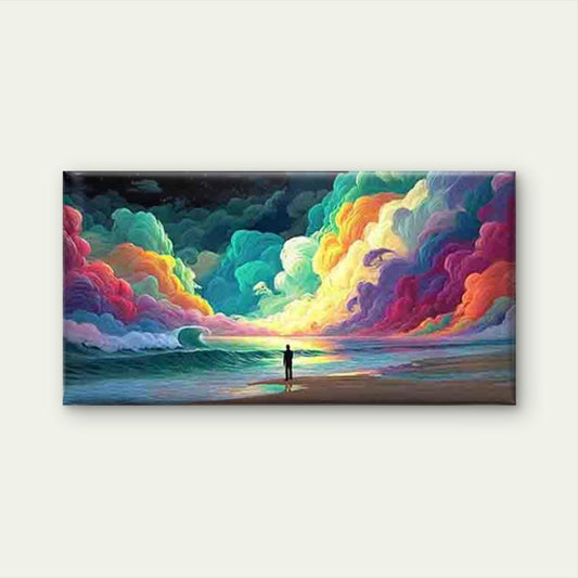 Ocean Sunset with Colorful Clou Wall Art Canvas Office Home Room Framed 120x60cm