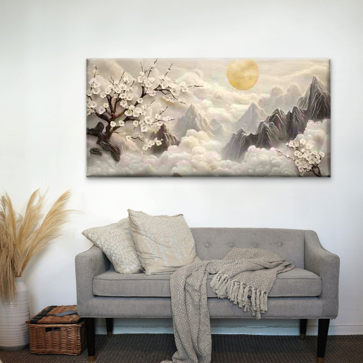 Abstract Sun and Moon Wall Art Canvas Office Home Room Framed 120x60cm - Bella Home Decor