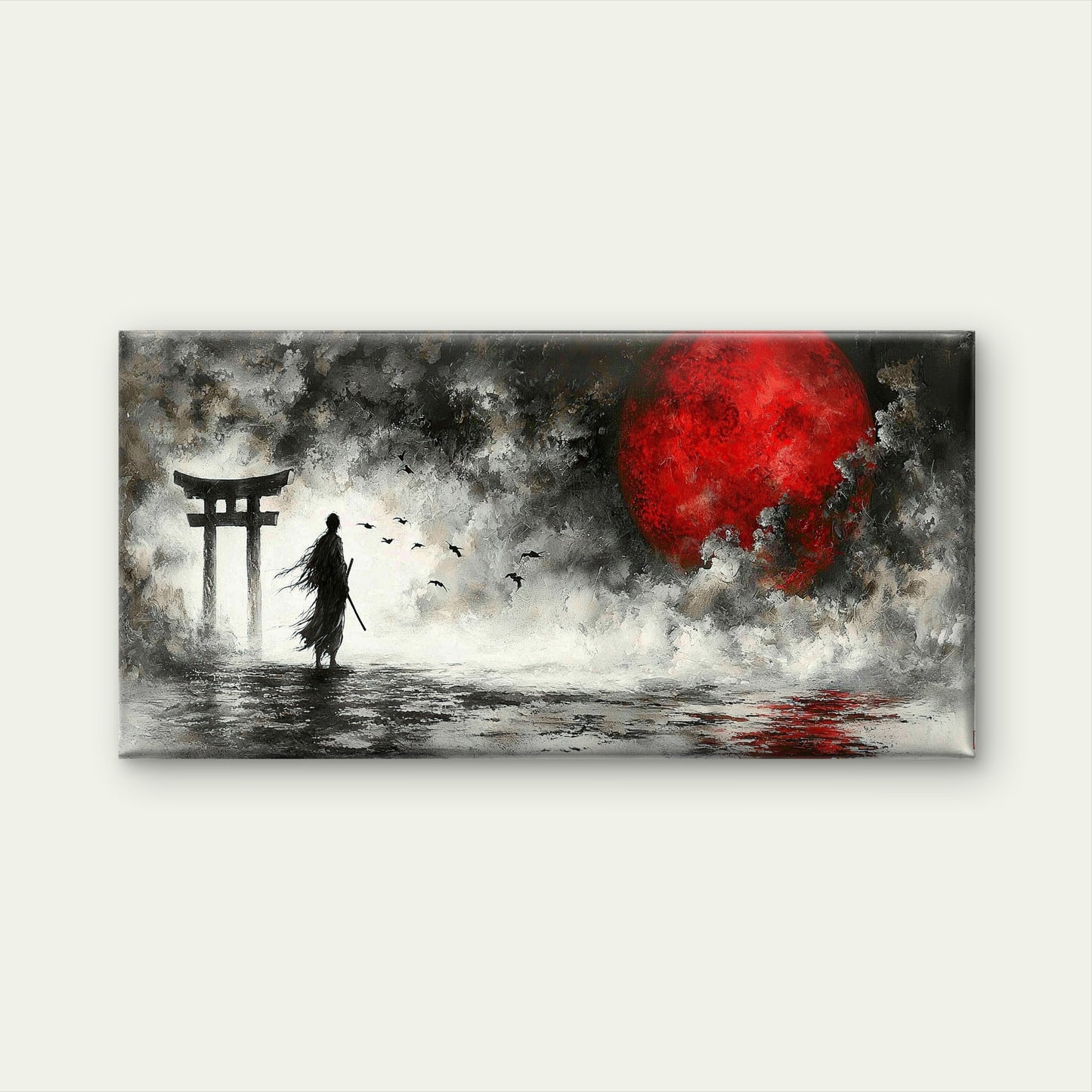 Bloodmoon Over The Ancient Gate Wall Art Canvas Office Home Room Framed 120x60cm
