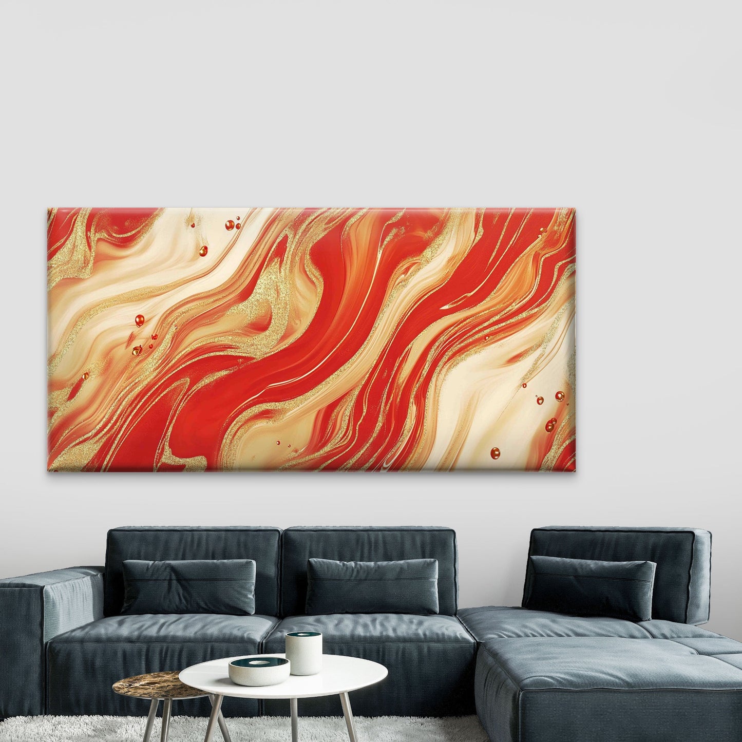 Red And Gold Glitter Liquid Wall Art Canvas Office Home Room Framed 120x60cm