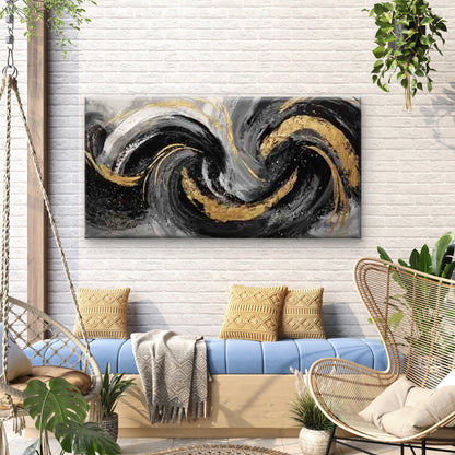 Abstract Black White Golden Wall Art Canvas Office Home Room Framed 120x60cm