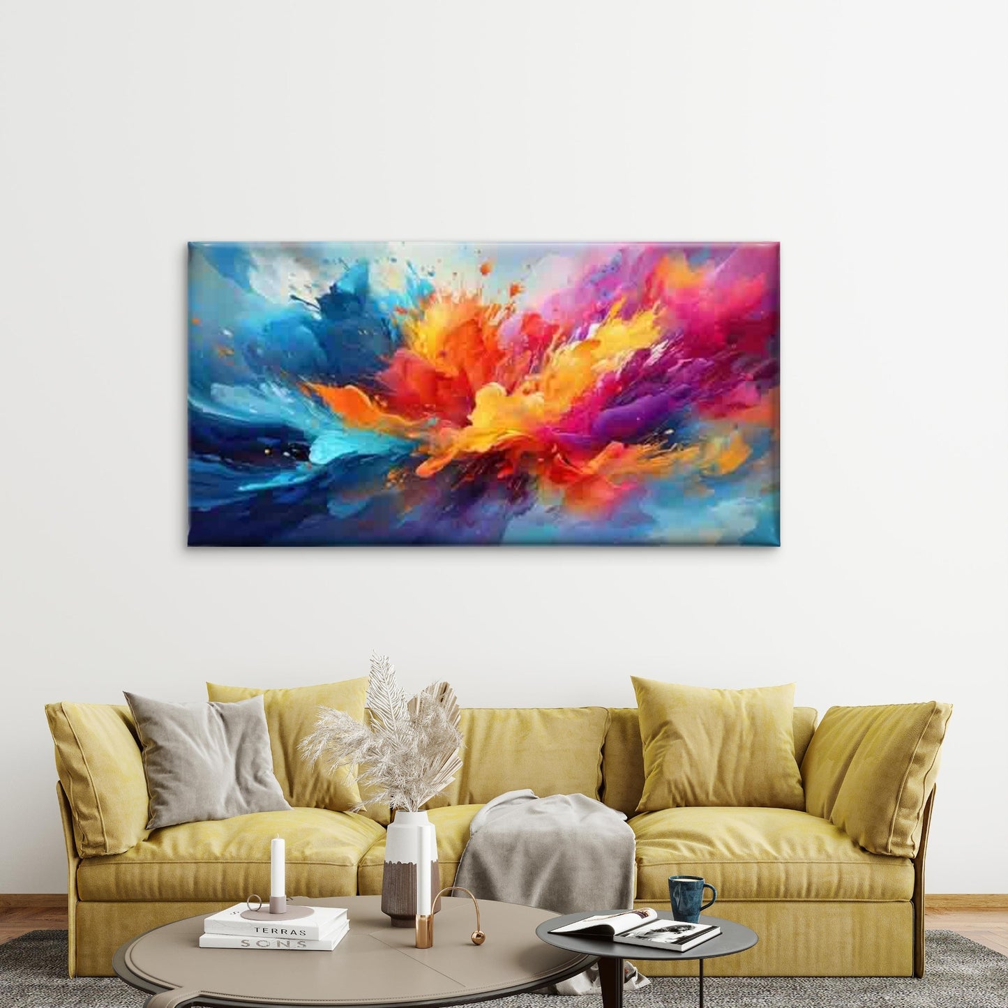 Abstract with a Vibrant Explosi Wall Art Canvas Office Home Room Framed 120x60cm