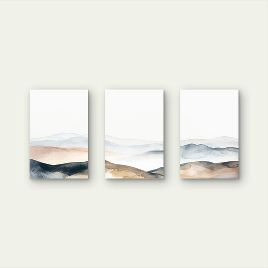 3pcs Beige Abstract Mountain Hills Ridge  Wall Art Set Canvas Framed 40x60cm - High Quality Print 100% Australian Made Wall Canvas Ready to Hang