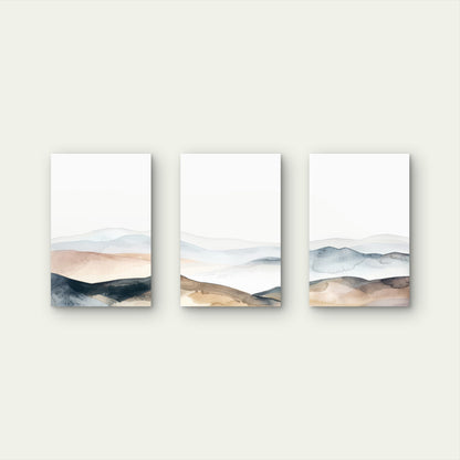 3pcs Beige Abstract Mountain Hills Ridge   Wall Art Set Canvas Framed 50x70cm - High Quality Print 100% Australian Made Wall Canvas Ready to Hang