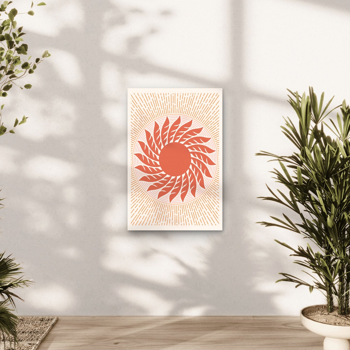 Sun and Sun Rays in Native American Style 40x60cm Metal Print Ready to Hang