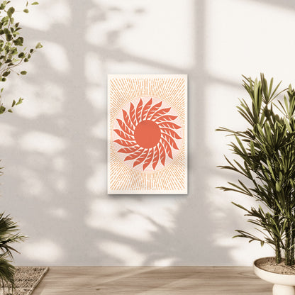 Sun and Sun Rays in Native American Style 60x90cm Metal Print Ready to Hang