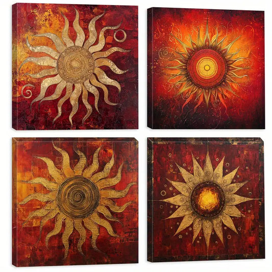 4pcs Sun Pattern  Art Printsd Wall Art Canvas Framed