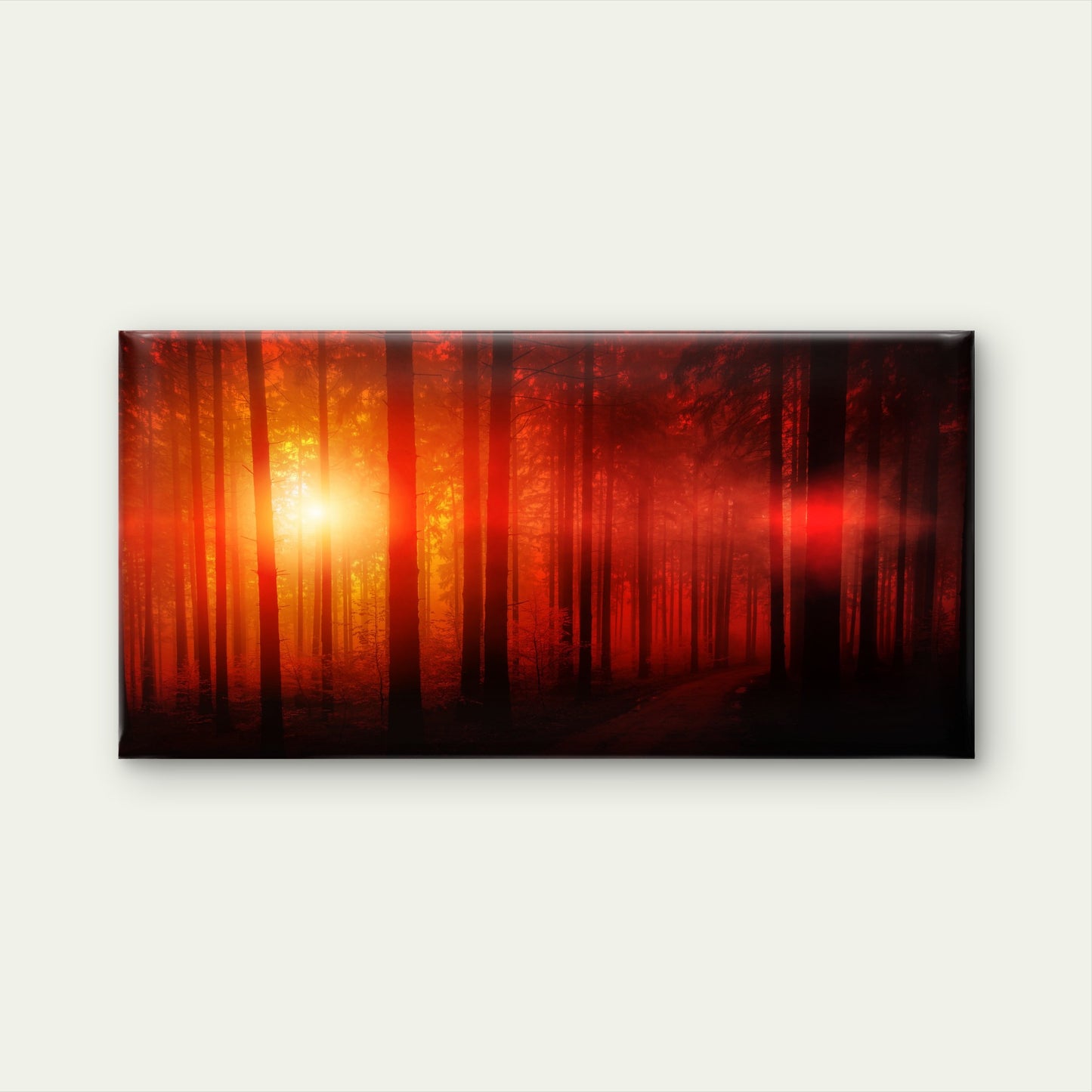Red Forest Golden Sun Wall Art Canvas Office Home Room Framed 120x60cm