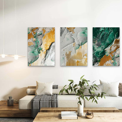3pcs Heavy Textured Teal Mint Gold Abstract  Wall Art Set Canvas Framed 60x90cm - High Quality Print 100% Australian Made Wall Canvas Ready to Hang