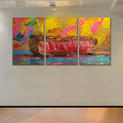 3pcs Vibrant Delicious Steak Wall Art Set Canvas Framed 40x60cm - High Quality Print 100% Australian Made Wall Canvas Ready to Hang