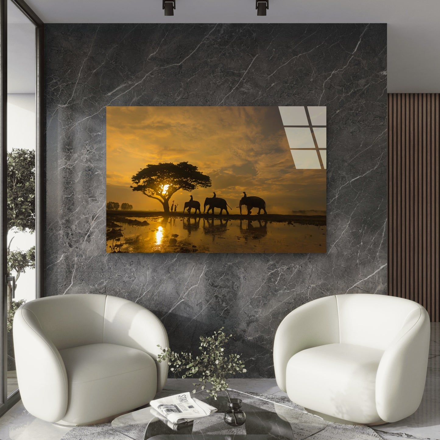 Golden Sunset Elephant Tempered Glass Printing Wall Art Australian Made Quality