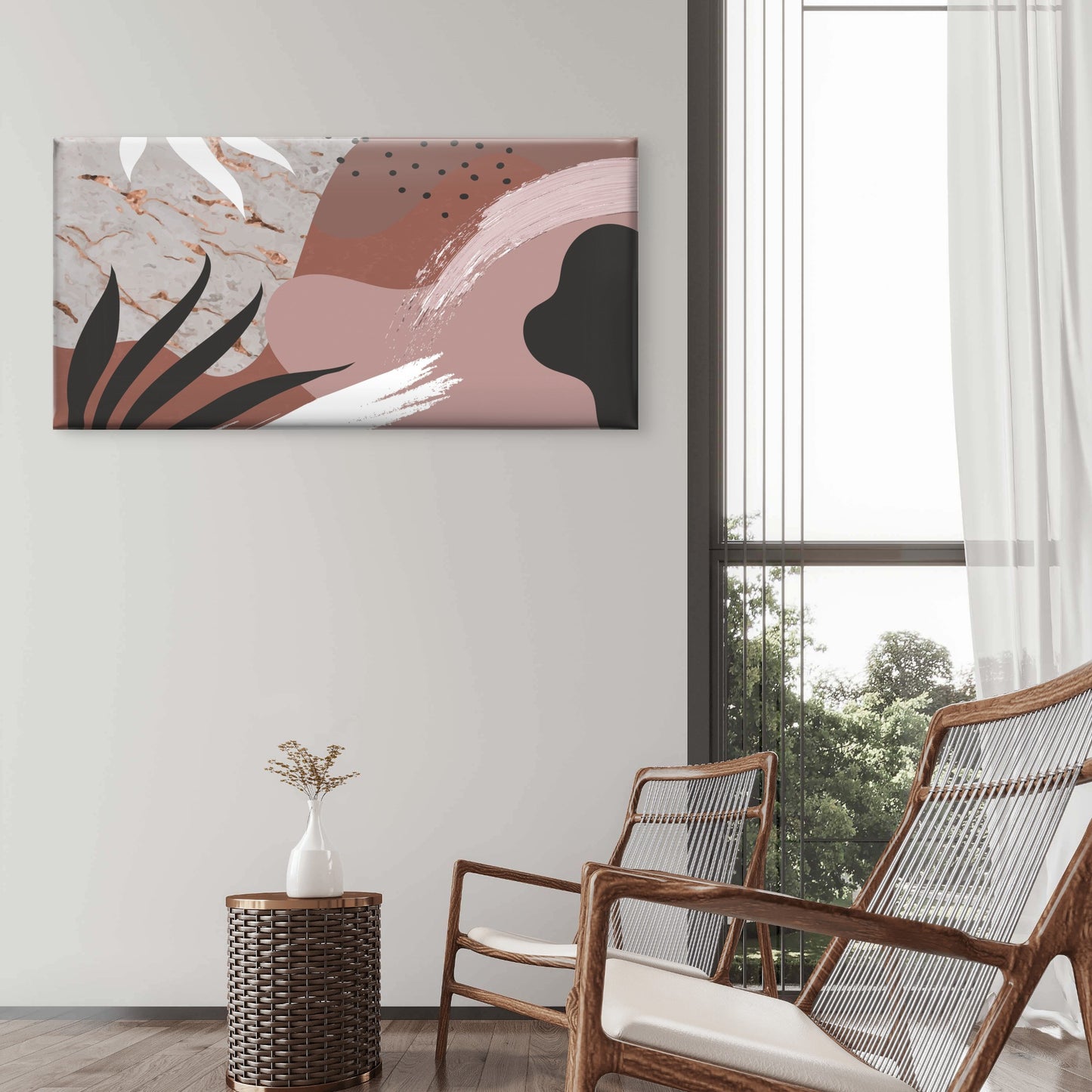 Earthy Terracotta Brown Abstract Wall Art Canvas Office Home Framed 120x60cm