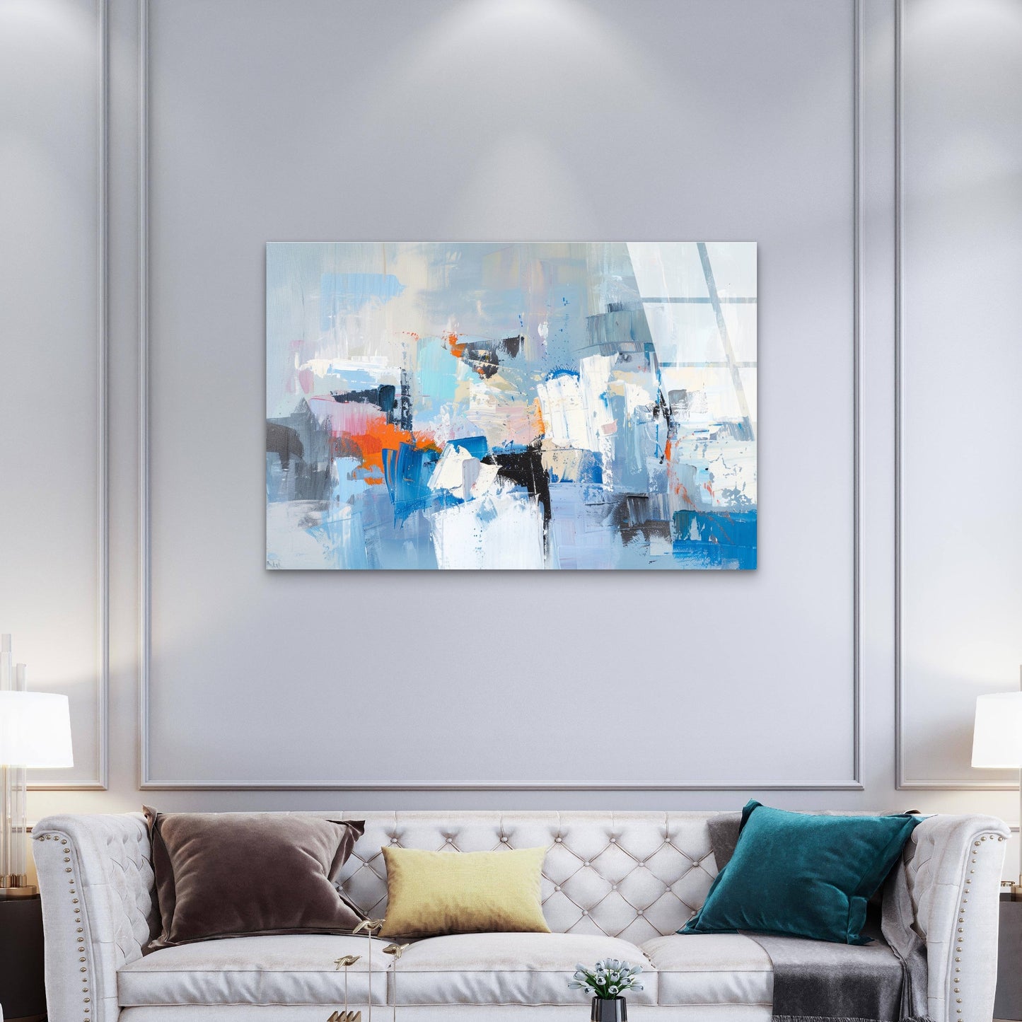 Modern Abstract Blue Orange Art Glass Printing Wall Art Australian Made Quality
