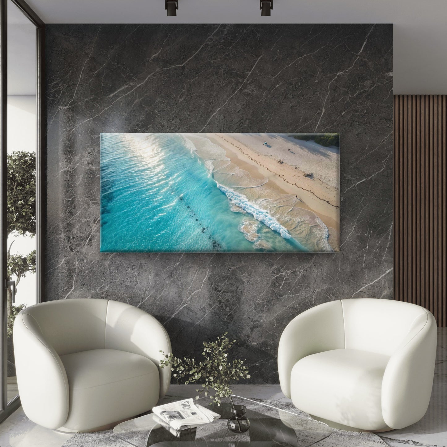 Abstract Ocean And Sandy Beach Wall Art Canvas Office Home Room Framed 120x60cm - Bella Home Decor