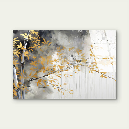 Gold Bamboo Trees Painting Acrylic Glass Printing Wall Art Australian Made Quality